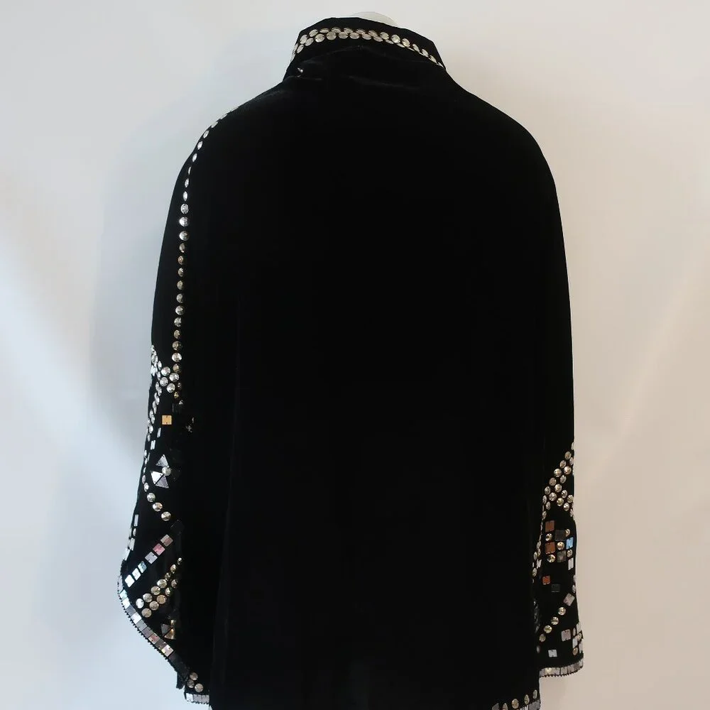 NWT Tina Demel Black Velvet Mirrored Embellished Peter Pan Collar Capelet OS - Picture 11 of 14